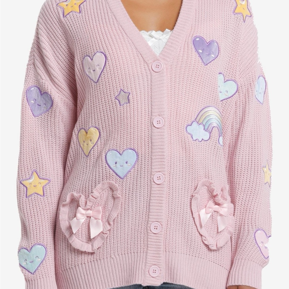 Sweet Society Pink Cardigan with Heart and Star Patches (L)